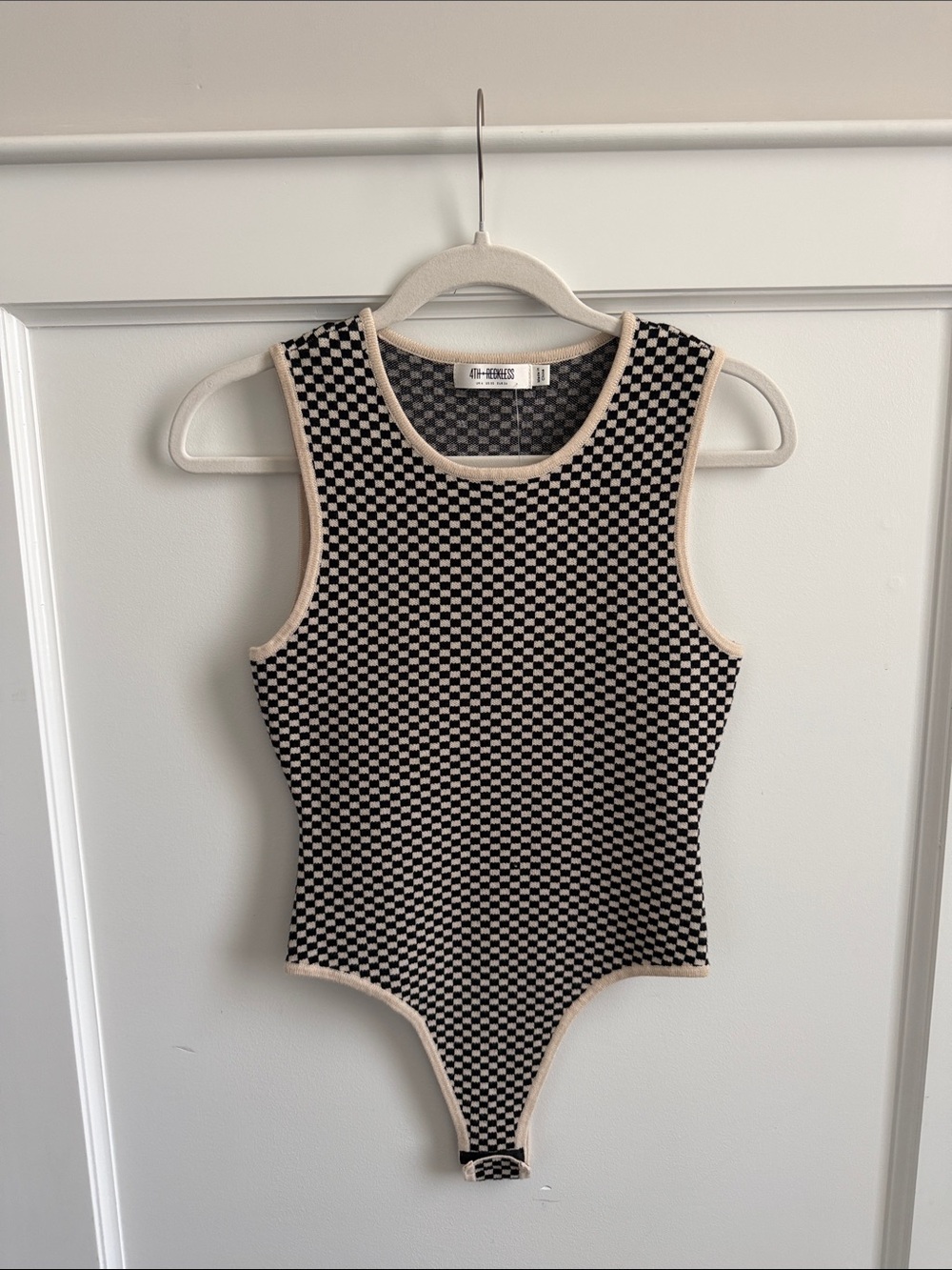 NWT 4th + Reckless Anthropologie Checkered knit sweater bodysuit